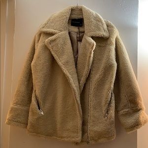 Olivaceous Cream Moto Sherpa Zipper Coat